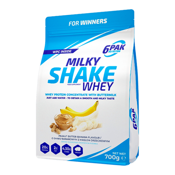 6pak nutrition milky shake whey 700 g peanut butter banana