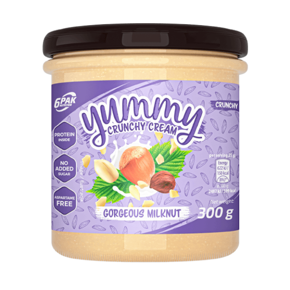 6pak nutrition yummu crunchy cream 300 g gregous milknut