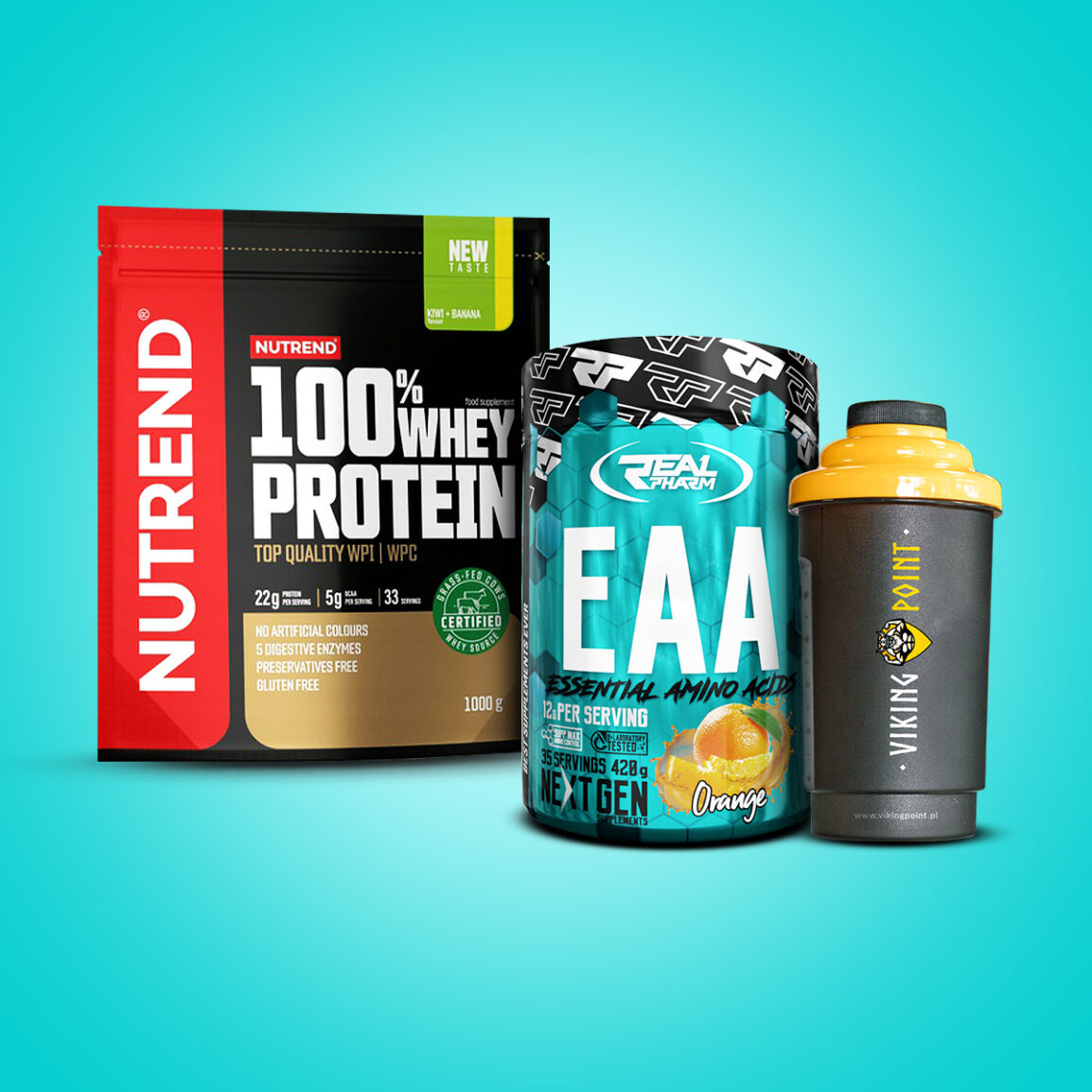 Nutrend 100 Whey Protein 1000g + Real Pharm EAA + shaker Viking Point